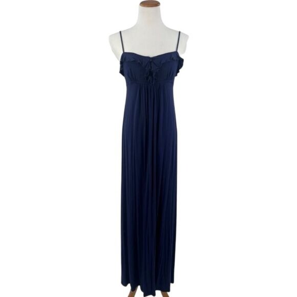 Navy Blue Boho Ruffle Hem Empire Waist Maxi Dress • Cottagecore Coquette Boho S - Picture 10 of 16